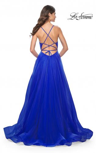 Picture of: A-Line Prom Dress with Illusion Ruched Bodice in Royal Blue, Style: 31457, Back Picture