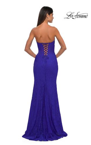 Picture of: Long Lace Prom Dress with Rhinestones and Lace Up Back in Royal Blue, Style: 33069, Back Picture