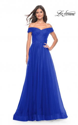 Picture of: A-Line Tulle Prom Dress with Off the Shoulder Top in Royal Blue, Style: 30498, Detail Picture 21