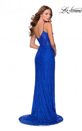 Picture of: Stretch Lace Dress with Sheer Bodice and Rhinestones in Royal Blue, Style: 28576, Detail Picture 2