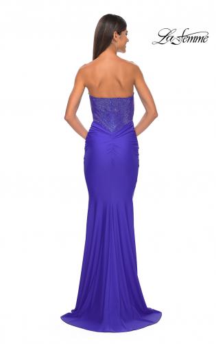 Picture of: Sweetheart Rhinestone Fishnet Bodice Dress with Fitted Skirt in Royal Blue, Style: 32069, Detail Picture 2