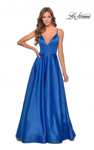 Picture of: V-Neck Satin Prom Dress with Lace Up Back in Royal Blue, Style: 28628, Detail Picture 3