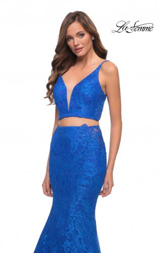 Picture of: Mermaid Two Piece Gown with Deep V and Rhinestones in Royal Blue, Style 29970, Detail Picture 3