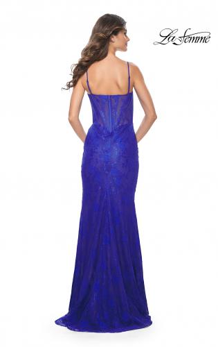 Picture of: Stretch Lace Fitted Dress with Illusion Bustier Top in Royal Blue, Style: 32231, Detail Picture 4