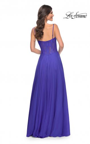 Picture of: Chiffon and Lace Gown with Bustier Top in Blue, Style: 32276, Detail Picture 4