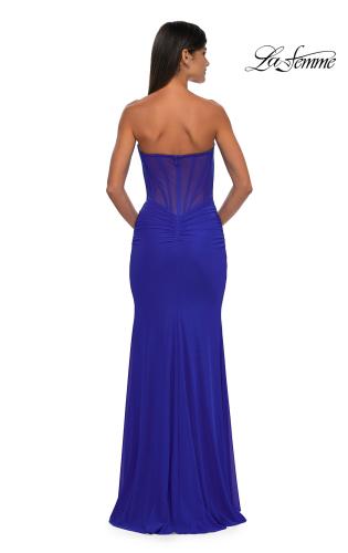 Picture of: Simple Net Jersey Prom Dress with Unique Corset Bodice in Royal Blue, Style: 32734, Detail Picture 4