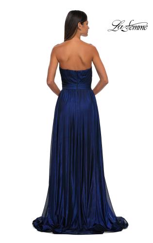 Picture of: Flowy Metallic Net Jersey Prom Dress with Intricate Ruched Bodice in Royal Blue, Style: 32899, Detail Picture 4