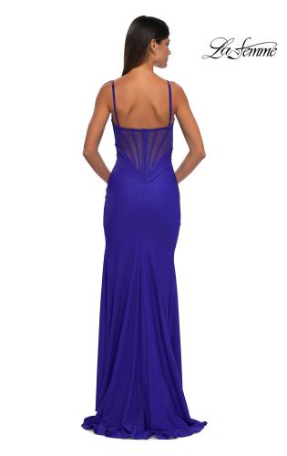Picture of: Stretch Jersey Prom Dress with Ruched Waist and V Neckline in Royal Blue, Style: 32938, Detail Picture 4