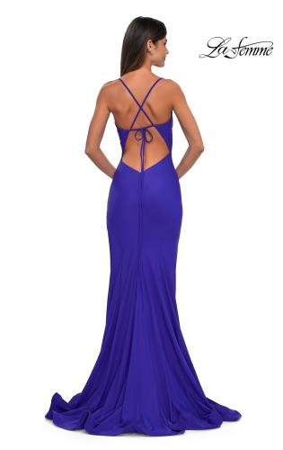 Picture of: Fitted Jersey Prom Dress with High Side Slit in Royal Blue, Style: 33080, Detail Picture 4