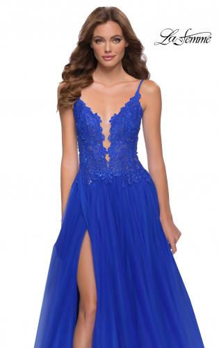 Picture of: Tulle A Line Gown with Lace Rhinestone Bodice in Royal Blue, Style 29686, Detail Picture 5