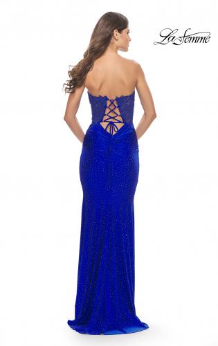 Picture of: Sweetheart Strapless Jersey Gown with Lace Sheer Bodice in Royal Blue, Style: 31180, Detail Picture 5