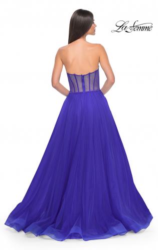 Picture of: A-Line Tulle Dress with Satin Corset Bodice in Royal Blue, Style: 32424, Detail Picture 5