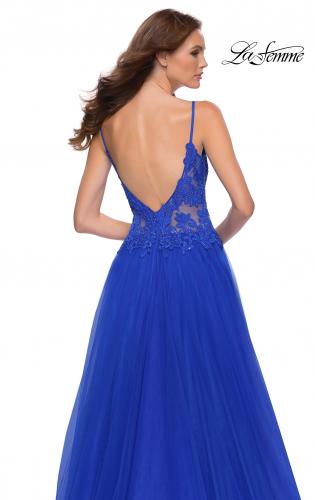 Picture of: Tulle A Line Gown with Lace Rhinestone Bodice in Royal Blue, Style 29686, Detail Picture 6