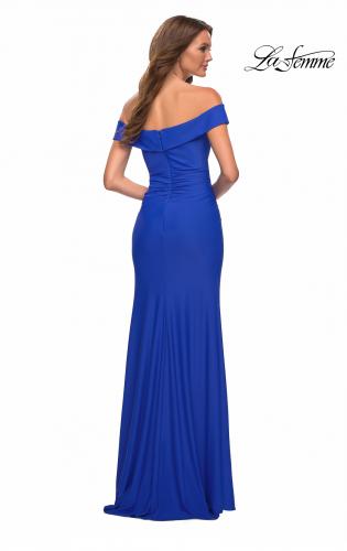 Picture of: Off the Shoulder Long Jersey Gown with Ruffle in Blue, Style: 30703, Detail Picture 6
