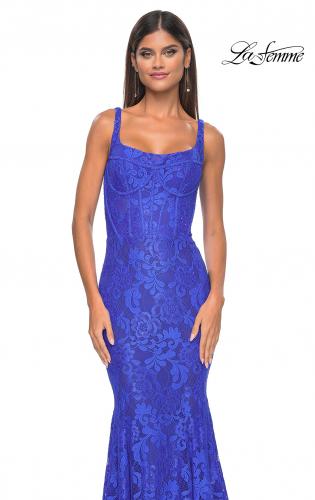Picture of: Mermaid Stretch Lace Gown with Corset Top in Royal Blue, Style: 32420, Detail Picture 6