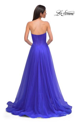 Picture of: Strapless A-line Tulle Dress with Floral Waist Detail in Royal Blue, Style 32789, Detail Picture 6