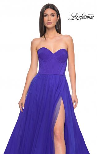 Picture of: A-Line Tulle Dress with Satin Corset Bodice in Royal Blue, Style: 32424, Detail Picture 7