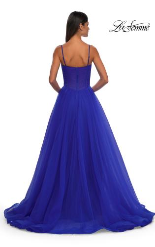 Picture of: Tulle Prom Dress with A-Line Skirt and Ruched Corset Top in Royal Blue, Style: 32700, Detail Picture 7