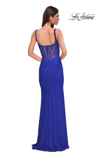 Picture of: Corset Jersey Prom Dress with Deep V Neckline in Royal Blue, Style 32763, Detail Picture 7