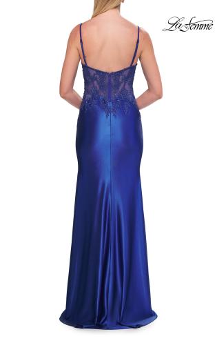 Picture of: Rhinestone Sheer Lace Bodice Prom Dress with High Slit in Royal Blue, Style: 33627, Detail Picture 7