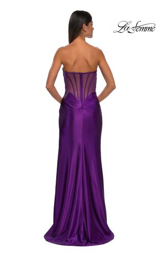 Picture of: Strapless Stretch Satin Dress with Sheer Corset Back in Royal Purple, Style: 32649, Detail Picture 15