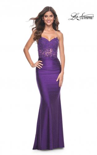 Picture of: Sweetheart Strapless Jersey Gown with Lace Sheer Bodice in Royal Purple, Style: 32254, Detail Picture 3