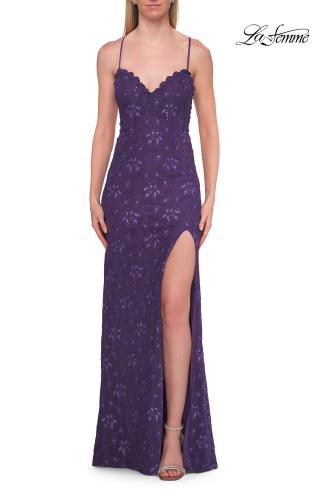Picture of: Lace Prom Dress with Scalloped Neckline and Open Back in Royal Purple, Style: 33647, Detail Picture 3