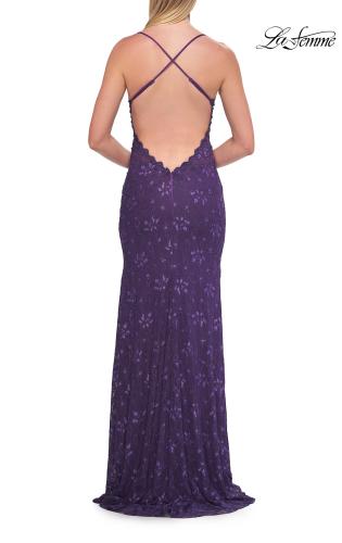 Picture of: Lace Prom Dress with Scalloped Neckline and Open Back in Royal Purple, Style: 33647, Detail Picture 4