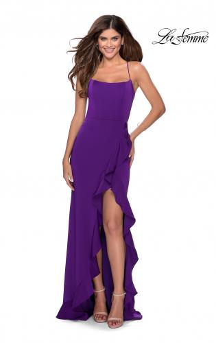 Picture of: Ruffle Prom Dress with Scoop Neck and Lace Up Back in Royal Purple, Style: 28294, Detail Picture 5