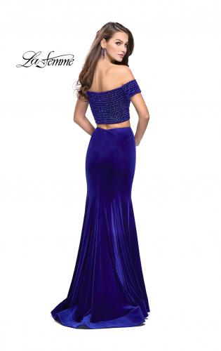 Picture of: Velvet Two Piece Prom Dress with Beading in Royal Blue, Style: 25496, Back Picture