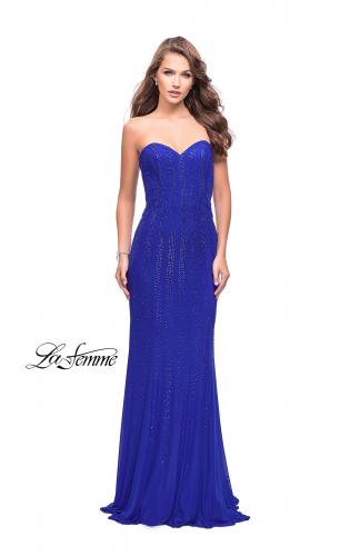 Picture of: Long Strapless Prom Gown with Beading and Low Back in Royal Blue, Style: 26289, Detail Picture 5
