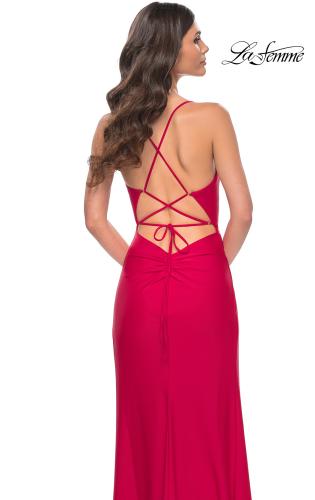 Picture of: Simple Jersey Dress with Ruching and Slit in Red, Style: 31978, Detail Picture 12