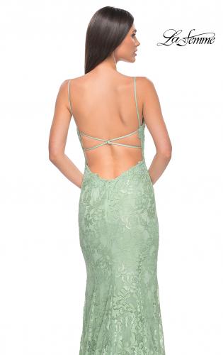 Picture of: Lace Dress with Deep V-Neck and Rhinestones in Sage, Style: 31134, Detail Picture 8