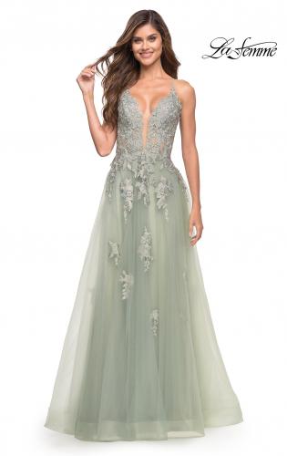 Picture of: Tulle A-line Dress with Jeweled Lace Appliques, Style: 30560, Detail Picture 10