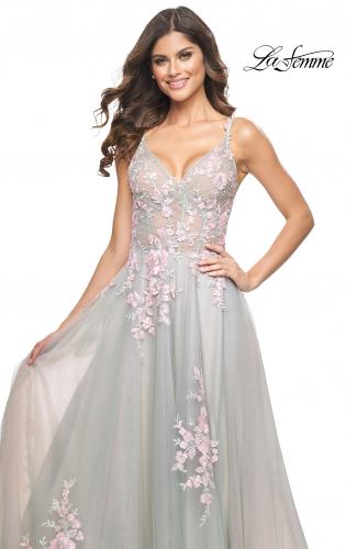 Picture of: A-Line Tulle Prom Dress with Scattered Lace Applique in Sage, Style: 31939, Detail Picture 10