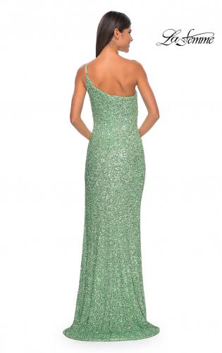 Picture of: Elegant Soft Sequin One Shoulder Long Dress in Sage, Style: 31212, Detail Picture 12