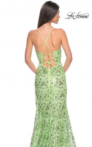 Picture of: Print Sequin Mermaid Dress with Lace Up Back in Sage, Style: 31865, Detail Picture 13