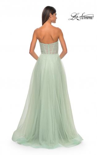 Picture of: Sweetheart Tulle and Rhinestone Prom Dress with Illusion Detail in Sage, Style: 31997, Detail Picture 15