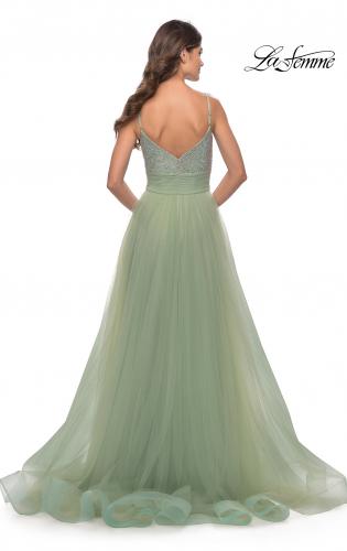 Picture of: Tulle Gown with Full Skirt and Rhinestone Bodice in Sage, Style: 31238, Back Picture