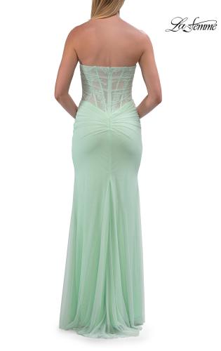 Picture of: Strapless Corset Gown with High Slit and Ruched Jersey Skirt in Sage, Style: 33465, Detail Picture 27
