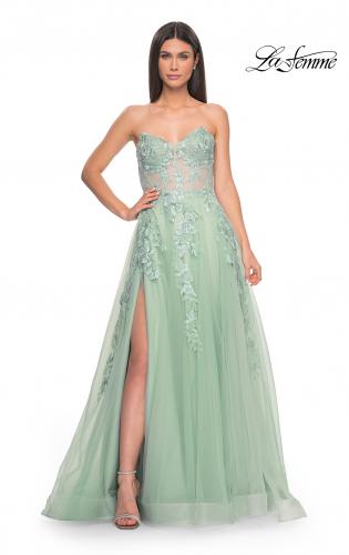 Picture of: Sweetheart Strapless Gown with Beautiful Lace Applique in Sage, Style: 32082, Detail Picture 3