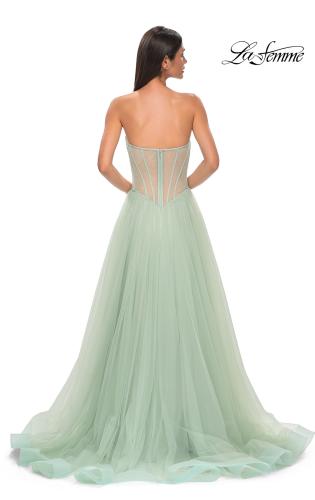 Picture of: Stunning Prom Dress with Rhinestone Lined Corset Top in Sage , Style 32811, Detail Picture 6