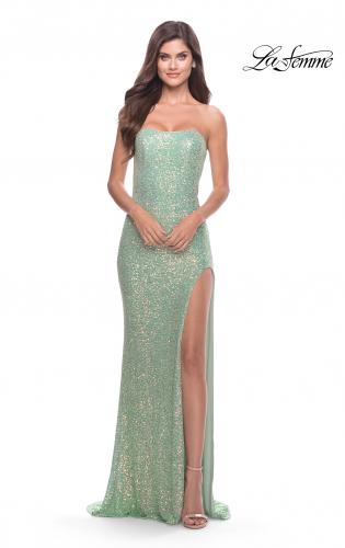 Picture of: Beaded Lace Strapless Dress with Modified Sweetheart Neckline in Sage, Style: 31355, Detail Picture 7