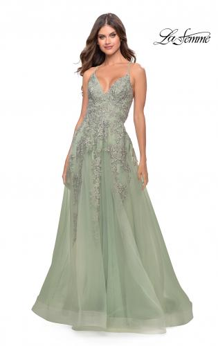 Picture of: Tulle Prom Dress with Lace Detail in Sage, Style: 31503, Detail Picture 7