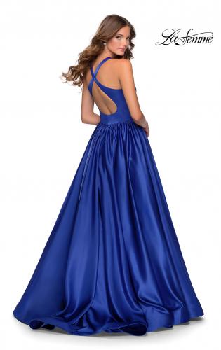 Picture of: Satin Ball Gown with Criss Cross Back and Pockets in Sapphire Blue, Style: 28281, Back Picture