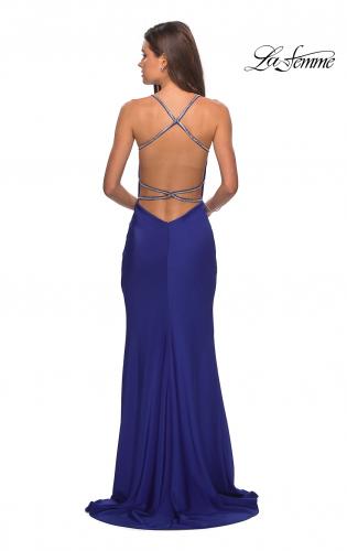 Picture of: Classic Form Fitting Jersey Floor Length Prom Dress in Sapphire Blue, Style: 27581, Detail Picture 6
