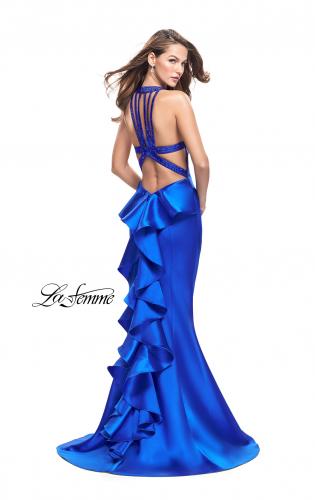 Picture of: Mikado Mermaid Dress with Embellished High Neckline in Sapphire Blue, Style: 25838, Main Picture