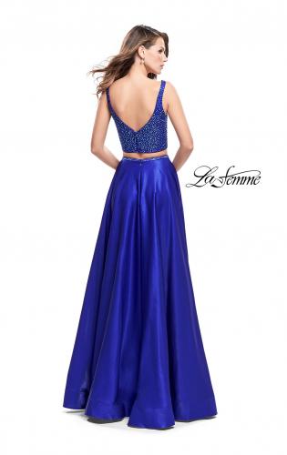 Picture of: Two Piece A-line Gown with Beading and Low Scoop Back in Sapphire Blue, Style: 25939, Back Picture