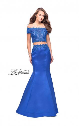 Picture of: Mikado Two Piece Prom Dress with Lace and Beading in Sapphire Blue, Style: 25583, Detail Picture 2