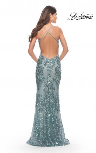 Picture of: Stunning Print Sequin Prom Dress with Open Back in Sea Mist, Style: 31546, Back Picture